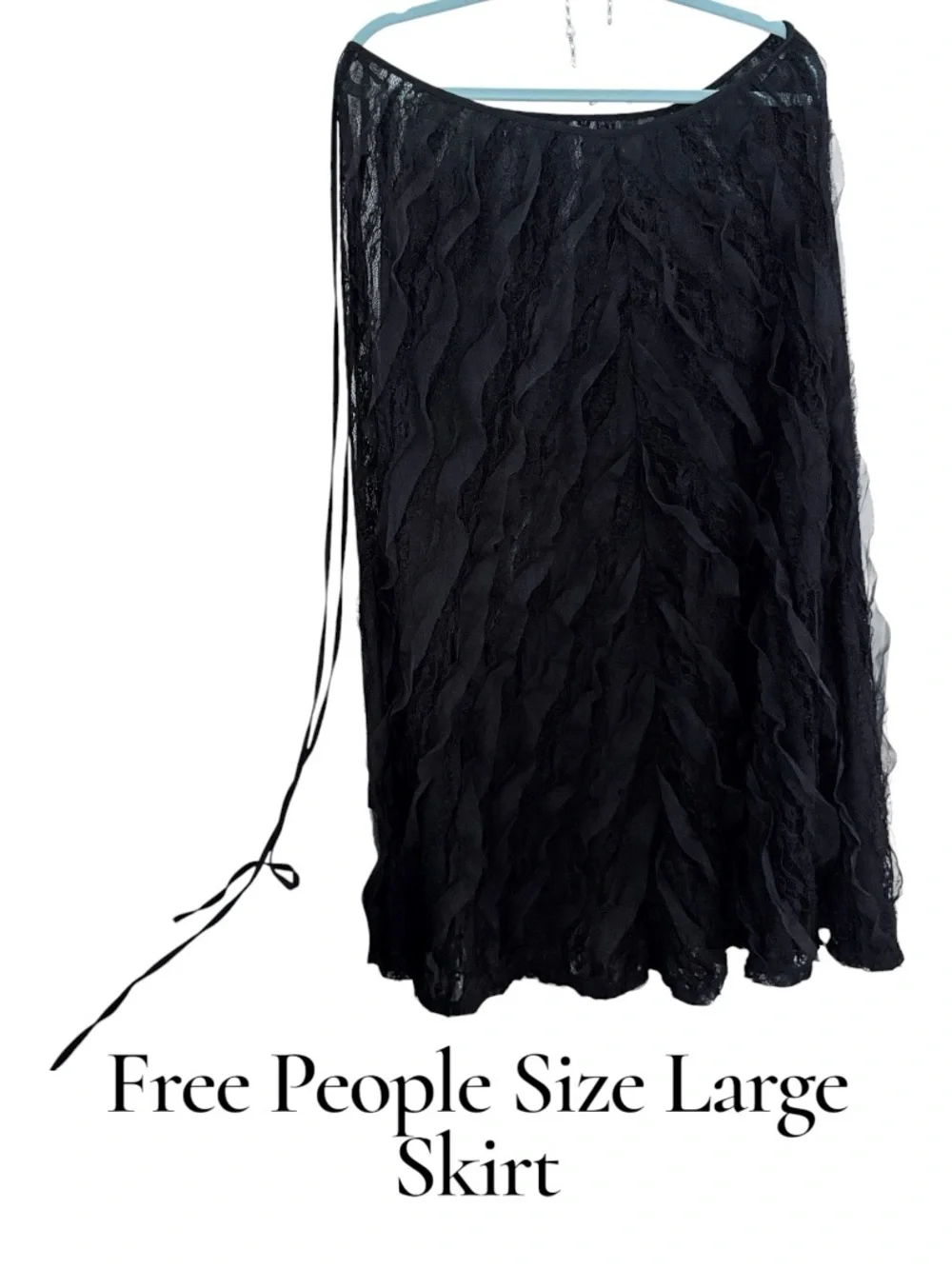 Free People Skirt size Large Maxi Black lace Layered A-Line side tie Worn once!